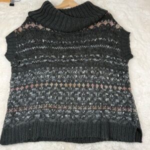 Free People Oversized Wool Cowl Neck Knit Short Sleeve Sweater Vest Fair Isle Sm